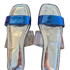 Urban Outfitters Slides Sandals Clear Blue‎ Straps Trendy Flats Size 7